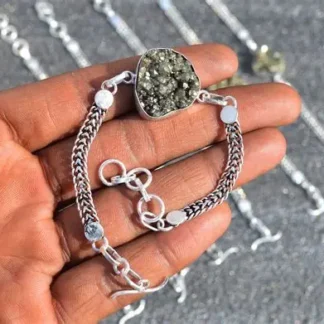 Golden pyrite silver bracelet